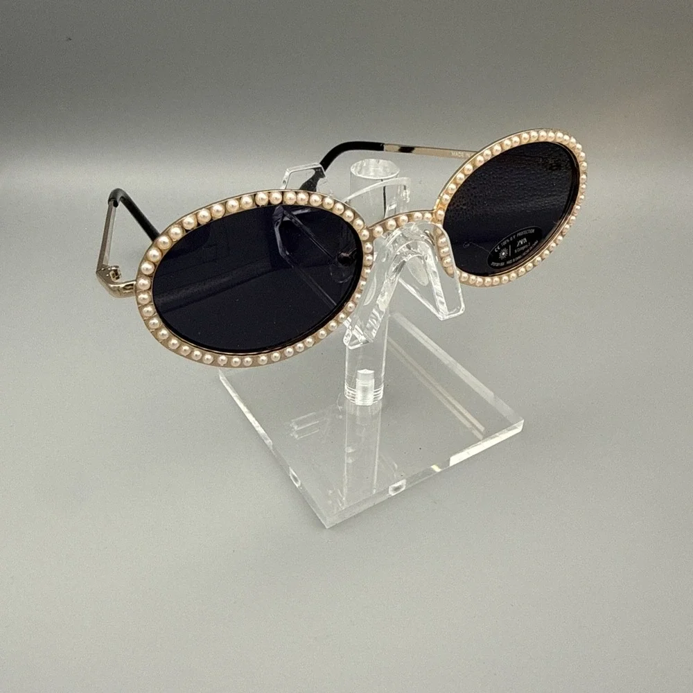 Zara oval gold pearl sunglasses -polarized gray lenses UV400 protection NWT